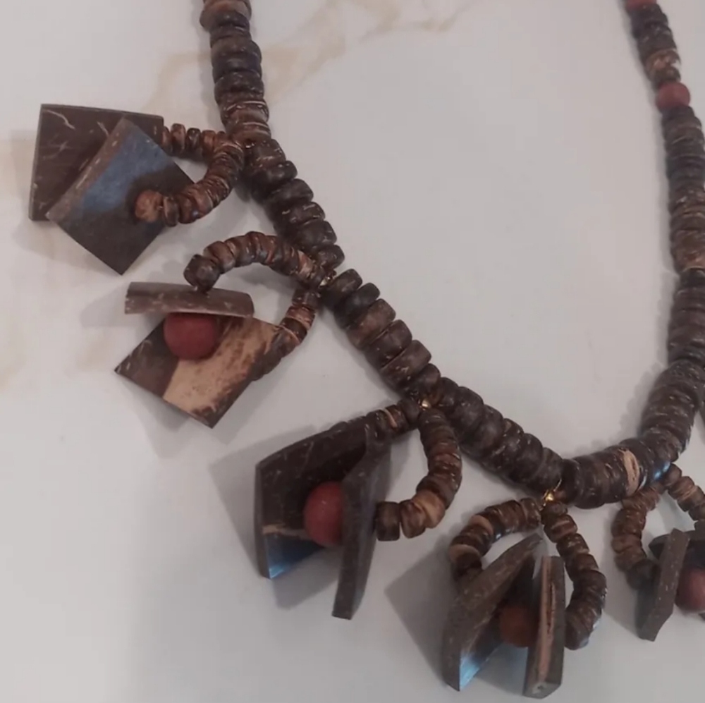 Vtg Wooden Estate Necklace Beaded Exotic Bohemian Statement. Chunky Jewelry View 3